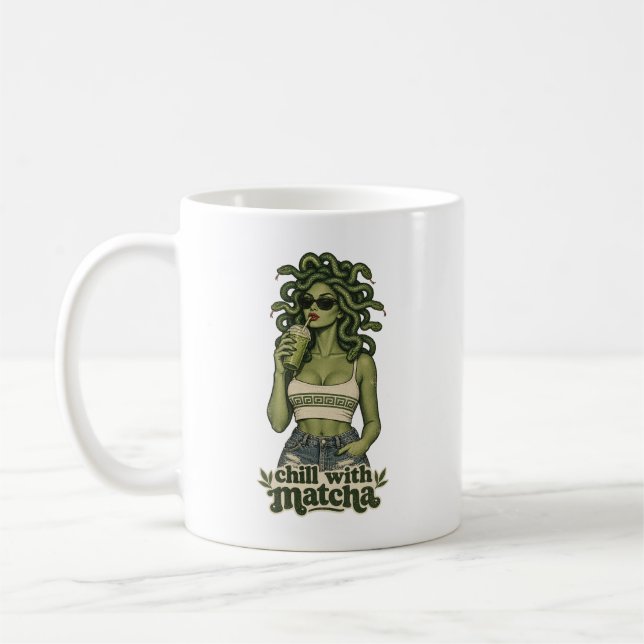 Caneca De Café Chill With Matcha Funny Medusa Tea Coffee Lover (Esquerda)