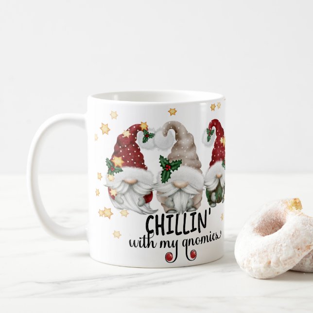 Caneca De Café Chillin com o meu Natal Gnomies (Com Donut)