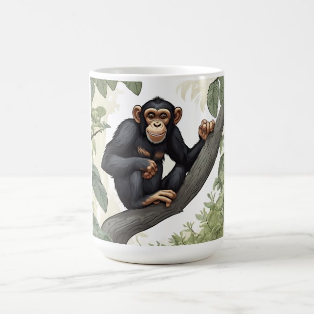 Caneca De Café Chimpanzé bonito nas saudações do galho (Centro)