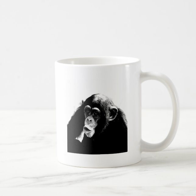 Caneca De Café Chimpanzé Branco Preto (Direita)