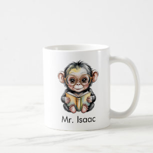 Caneca De Café Chimpanzé Fofo Lendo um Livro Personalizado