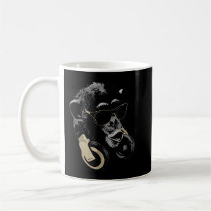 Caneca De Café Chimpanzé macaco com óculos e Fones de ouvido