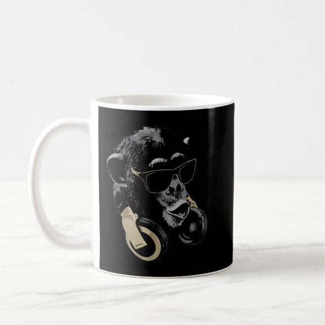 Caneca De Café Chimpanzé macaco com óculos e Fones de ouvido (Esquerda)