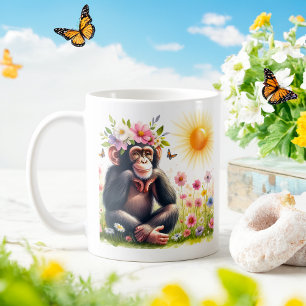 Caneca De Café Chimpanzé primavera Watercolor - Kid Mug