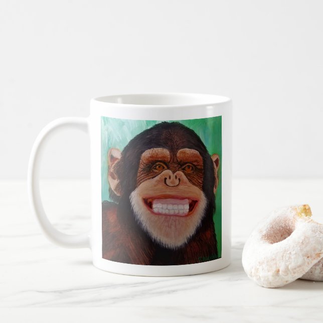 Caneca De Café Chimpanzé Smiling Monkey Impressão (Com Donut)