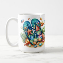 CANECA DE CAFÉ CHINELAS DE VERÃO VIVAMENTE COLORIDAS COM CONCHAS 