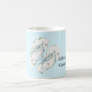 Caneca De Café Chinelos Aloha Flores Brancas