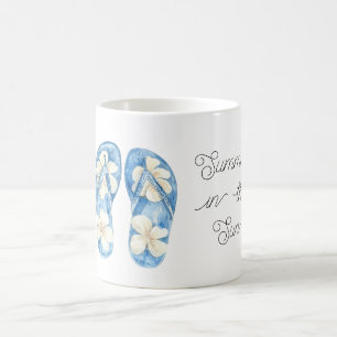 Caneca De Café Chinelos Florais Azul Amarelo Sol de Verão