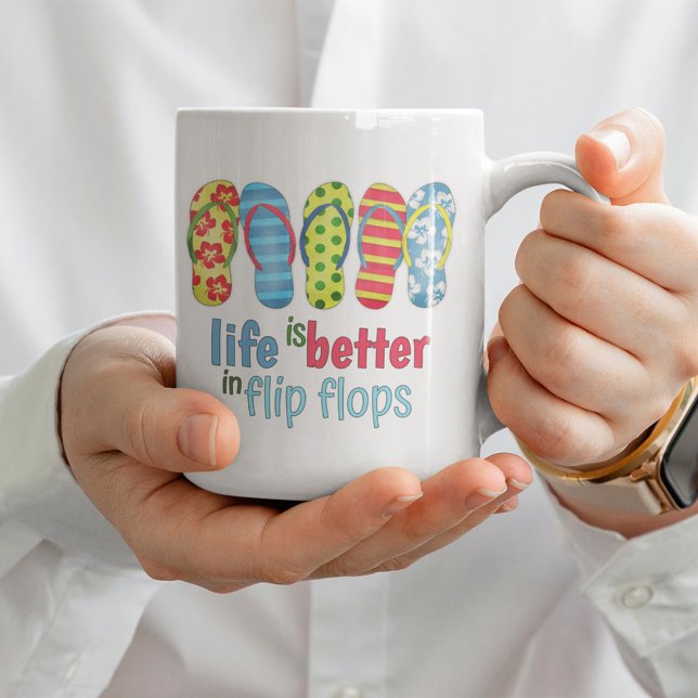 Caneca De Café Chinelos Simples de Sandálias de Summer Beach (Life is better in flip flops coffee mug.)