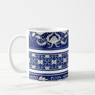Caneca De Café Chinês Floral Blue: Vintage Watercolor Borders