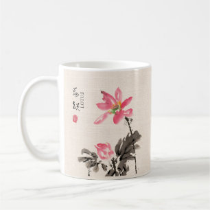 Caneca De Café Chinese Hand painted Watercolor Floral Lotus Coff
