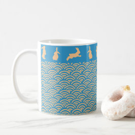 Caneca De Café Chinese Zodiac Rabbit Blue Gold Mug