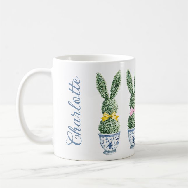 Caneca De Café Chinoiserie Azul e Branco com Topiaria de Coelho (Esquerda)