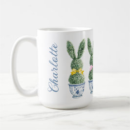 Caneca De Café Chinoiserie Azul e Branco com Topiaria de Coelho