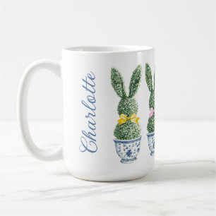 Caneca De Café Chinoiserie Azul e Branco com Topiaria de Coelho