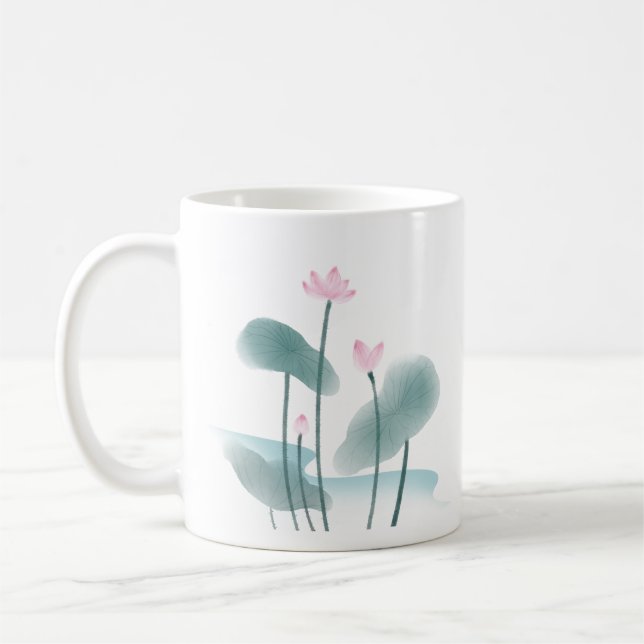 Caneca De Café Chinoiserie Chinesa Ink Lash Pintura Lotus Floral (Esquerda)
