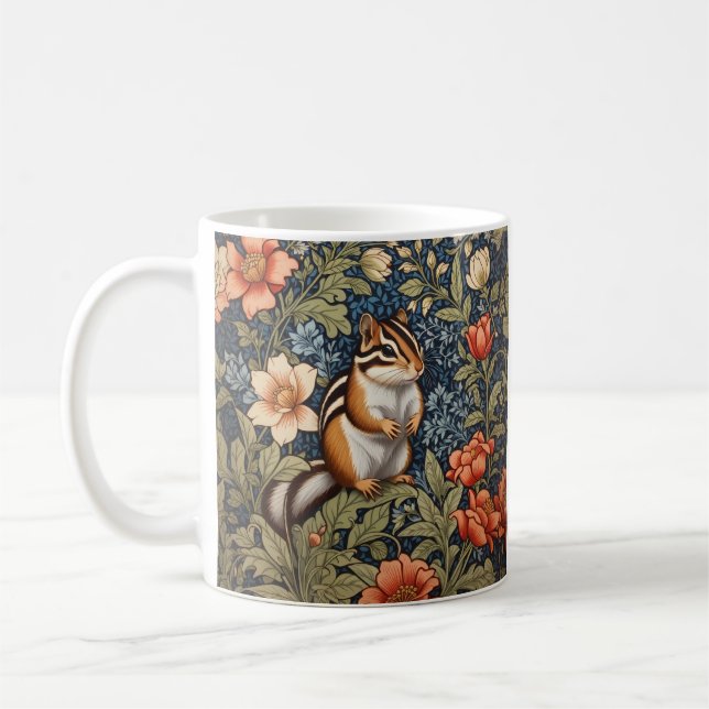 Caneca De Café Chipmunk Bonito William Morris Inspirou Floral (Esquerda)