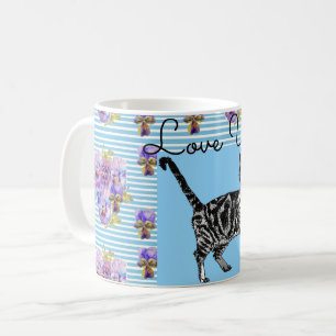 Caneca De Café Chique Blue Stripe Tabby Cat Heart