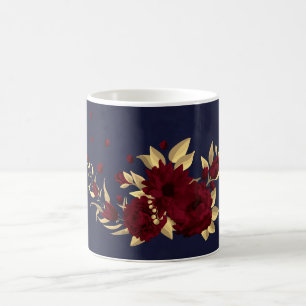 Caneca De Café Chique burgundy e dourado azul-marinho