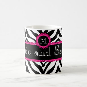 Caneca De Café Chique da zebra e do laço e monograma Sassy