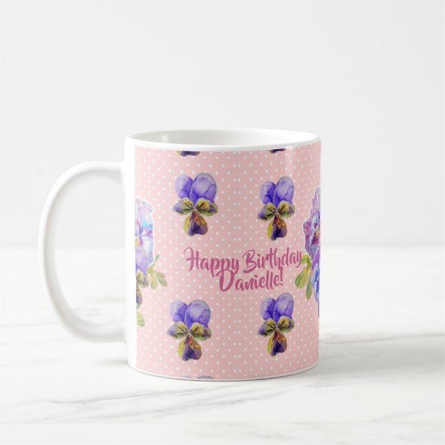 Caneca De Café Chique Feliz Aniversário Adoro Dot Mug floral (Esquerda)