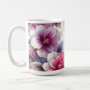 Caneca De Café Chique Floral bonito, rosa e púrpura