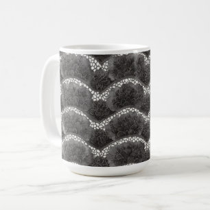 Caneca De Café Chique Floral Preto Branco 