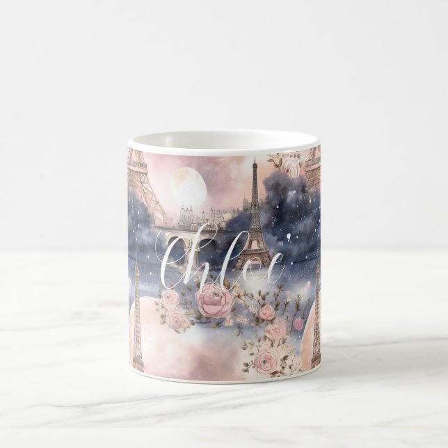Caneca De Café Chique Torre Eiffel Paris Rosa Azul Francês (Centro)
