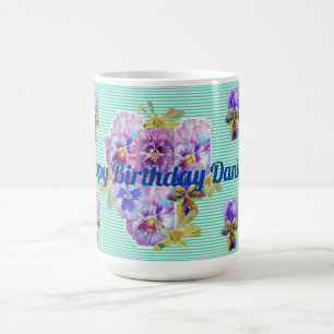 Caneca De Café chique Turquoise Aqua Pansy floral Mug