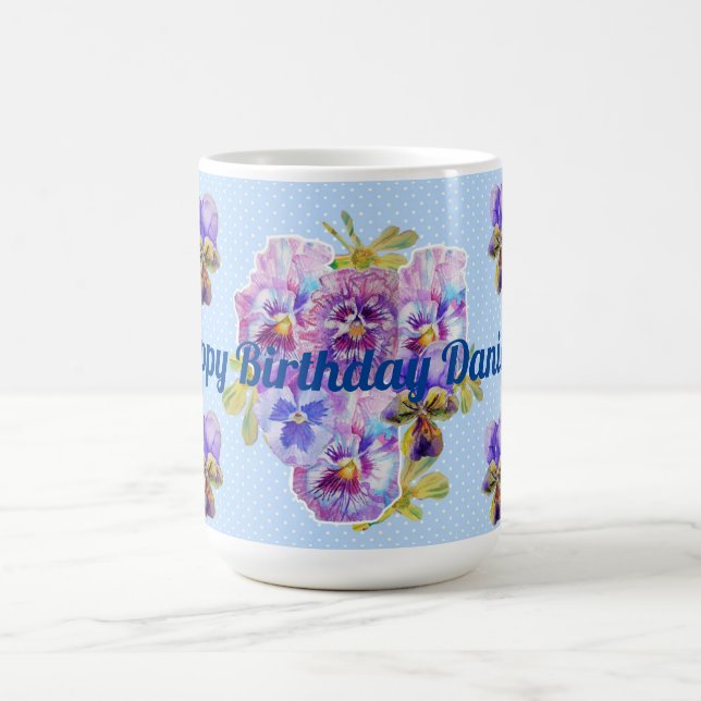 Caneca De Café Chique Turquoise Aqua Pansy floral Mug (Centro)