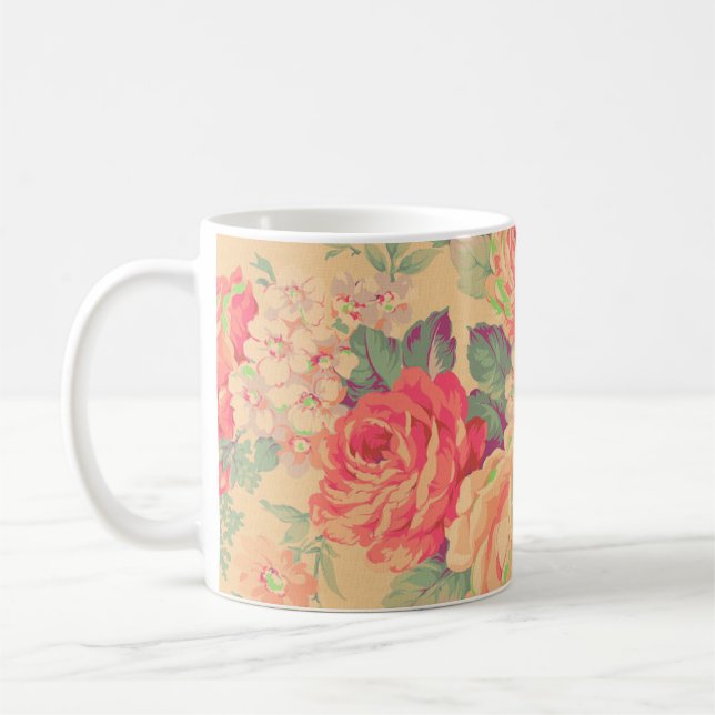 Caneca De Café Chique Vintage Rosa Floral (Esquerda)
