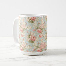 Caneca De Café Chique Vintage Rosas Rosa Monograma Floral