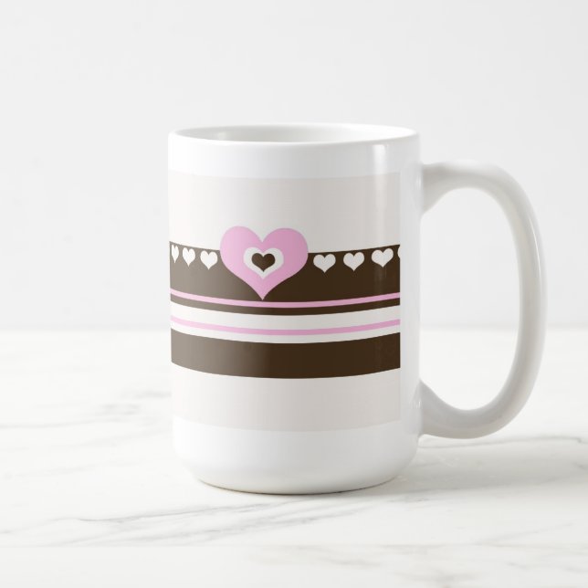 Caneca De Café Chocolate com Corações Rosa (Direita)