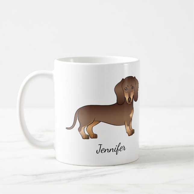 Caneca De Café Chocolate E Marrom Claro Dachshund De Cabelo Curto (Esquerda)