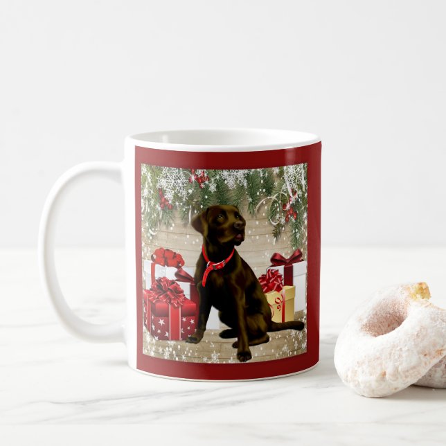CANECA DE CAFÉ CHOCOLATE LABRADOR DE NATAL (Com Donut)