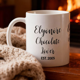 Caneca De Café Chocolate Lover Black Script Personalized Name Est