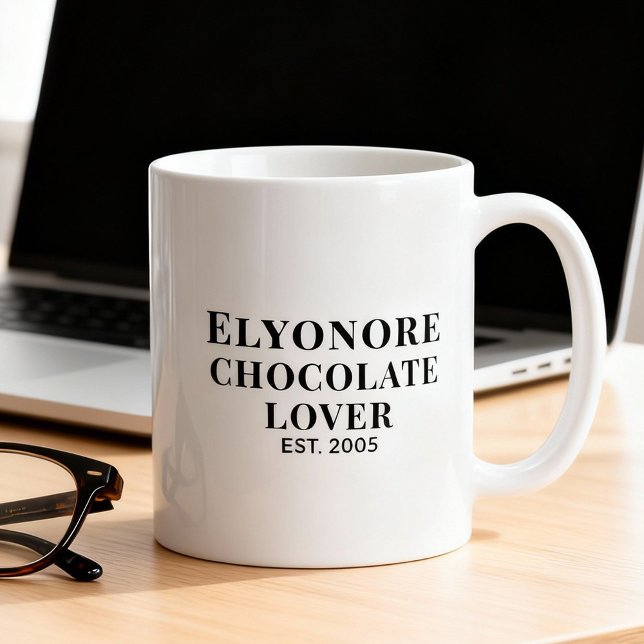 Caneca De Café Chocolate Lover Black Script Personalized Name Est (Criador carregado)