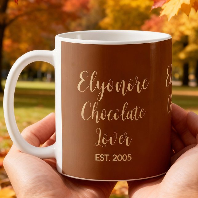 Caneca De Café Chocolate Lover Cream Script Personalized Name Est (Criador carregado)