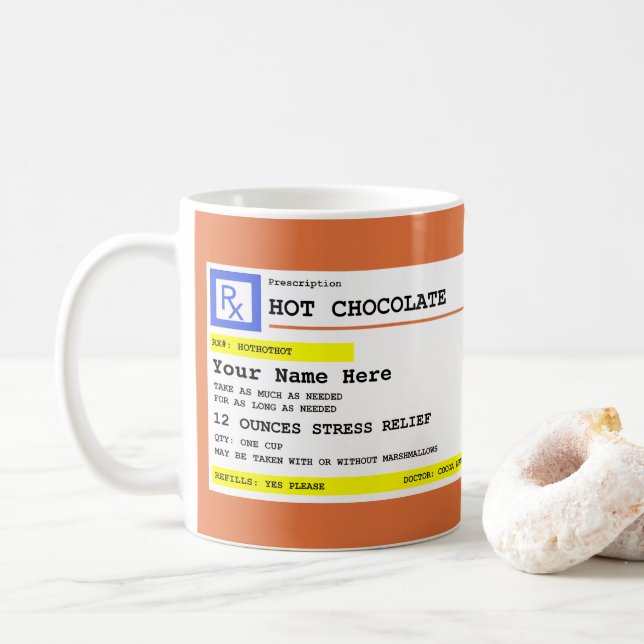 Caneca De Café Chocolate Quente a Receita Personalizada ou (Com Donut)