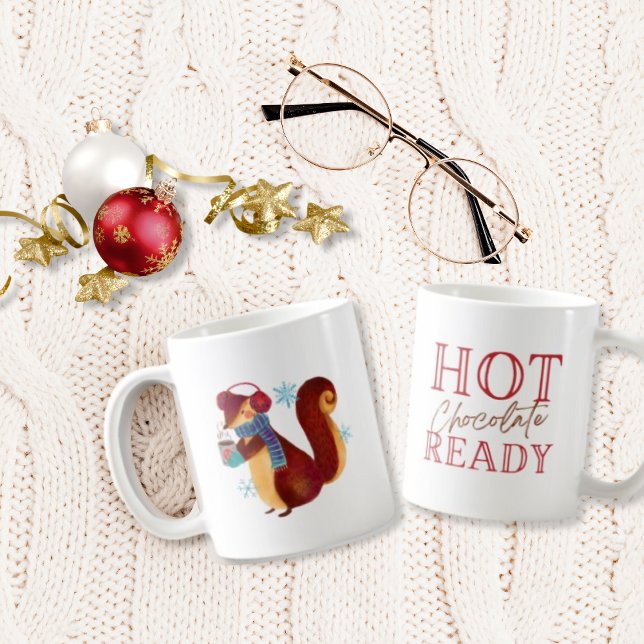 Caneca De Café Chocolate Quente com Rato de Aquarela Pronto Natal (Criador carregado)