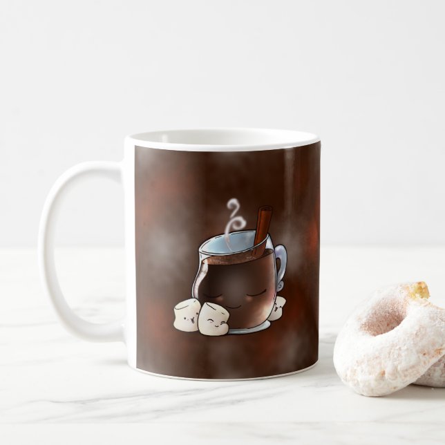 Caneca De Café Chocolate quente e Marshmallows de Kawaii (Com Donut)