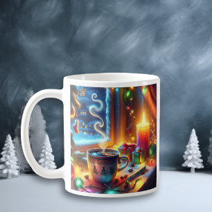 Caneca De Café Chocolate Quente em uma Janela de Natal Personaliz