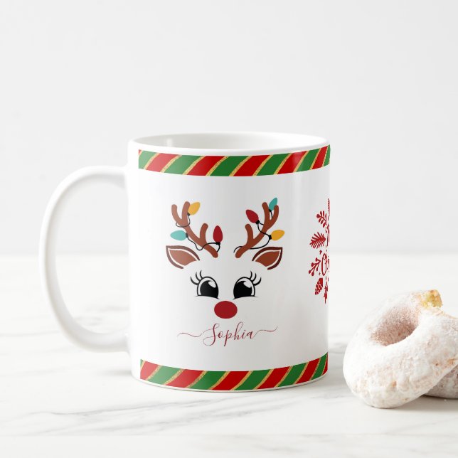 Caneca De Café Chocolate Quente Infantil Natal Rena Fofa (Com Donut)