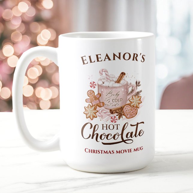 Caneca De Café Chocolate Quente Moderno Nome Grande Rosa Pink Pat (Hot Chocolate Modern Large Name Pink Christmas Mug)