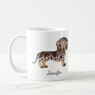 Caneca De Café Chocolate & Tan Dapple Dachshund de Cabelo Curto &