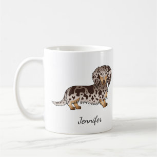 Caneca De Café Chocolate & Tan Dapple Long Hair Dachshund & Name