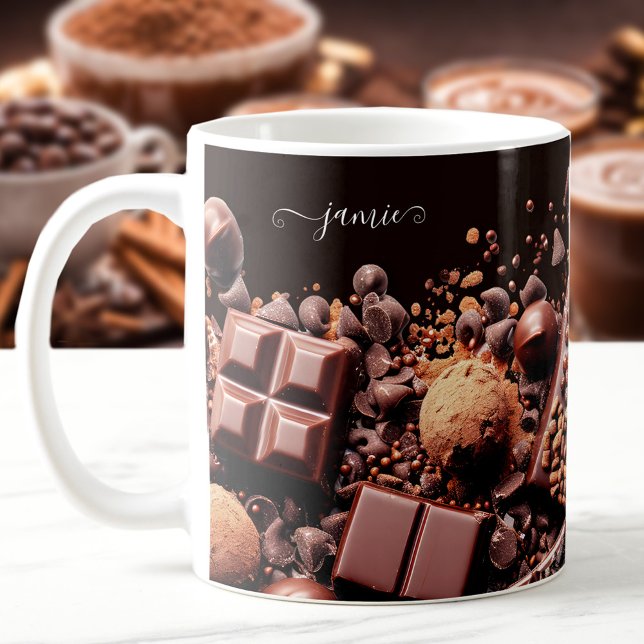 Caneca De Café Chocolates Quentes Chocolate Chocolate Cocoa Texto (Chocoholic Hot Chocolate Cocoa Custom Name Text Coffee Mug)