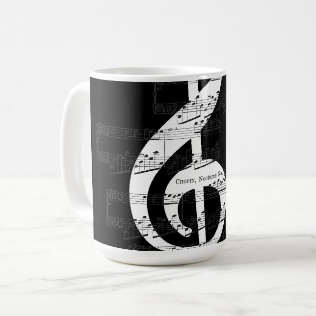Caneca De Café Chopin Romântico Nocturne Treble Clef, Op. 9, No.  (Frente Esquerda)