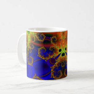 Caneca De Café Chorando Quebra de arte fractal azul e amarela