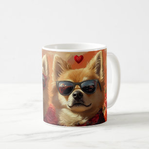 Caneca De Café Chow Chow Com Rosas Do Coração Dia Dos Namorados 